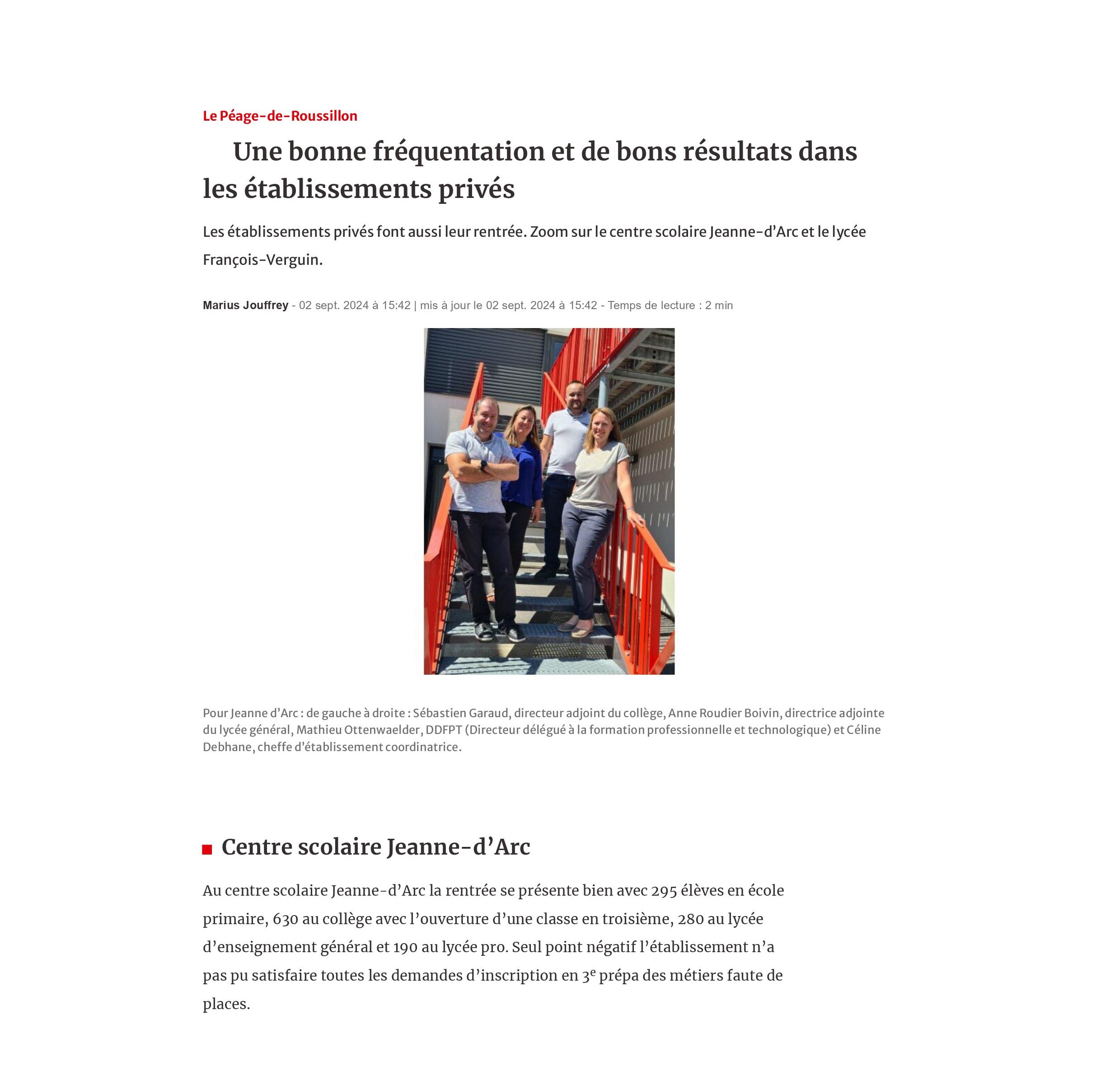 Le P├®age-de-Roussillon. Une bonne fr├®quentation et de bons r├®sultats dans les ├®tablissements priv├®s-images-0