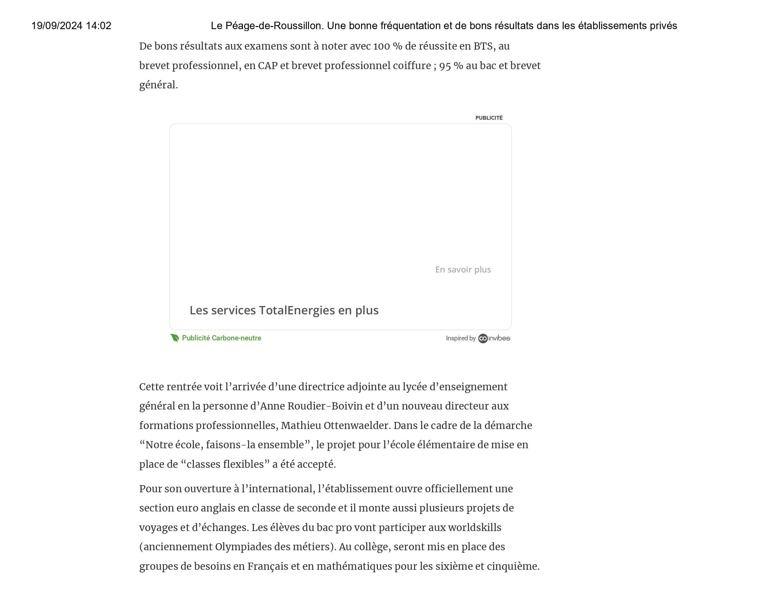 Le P├®age-de-Roussillon. Une bonne fr├®quentation et de bons r├®sultats dans les ├®tablissements priv├®s-images-1