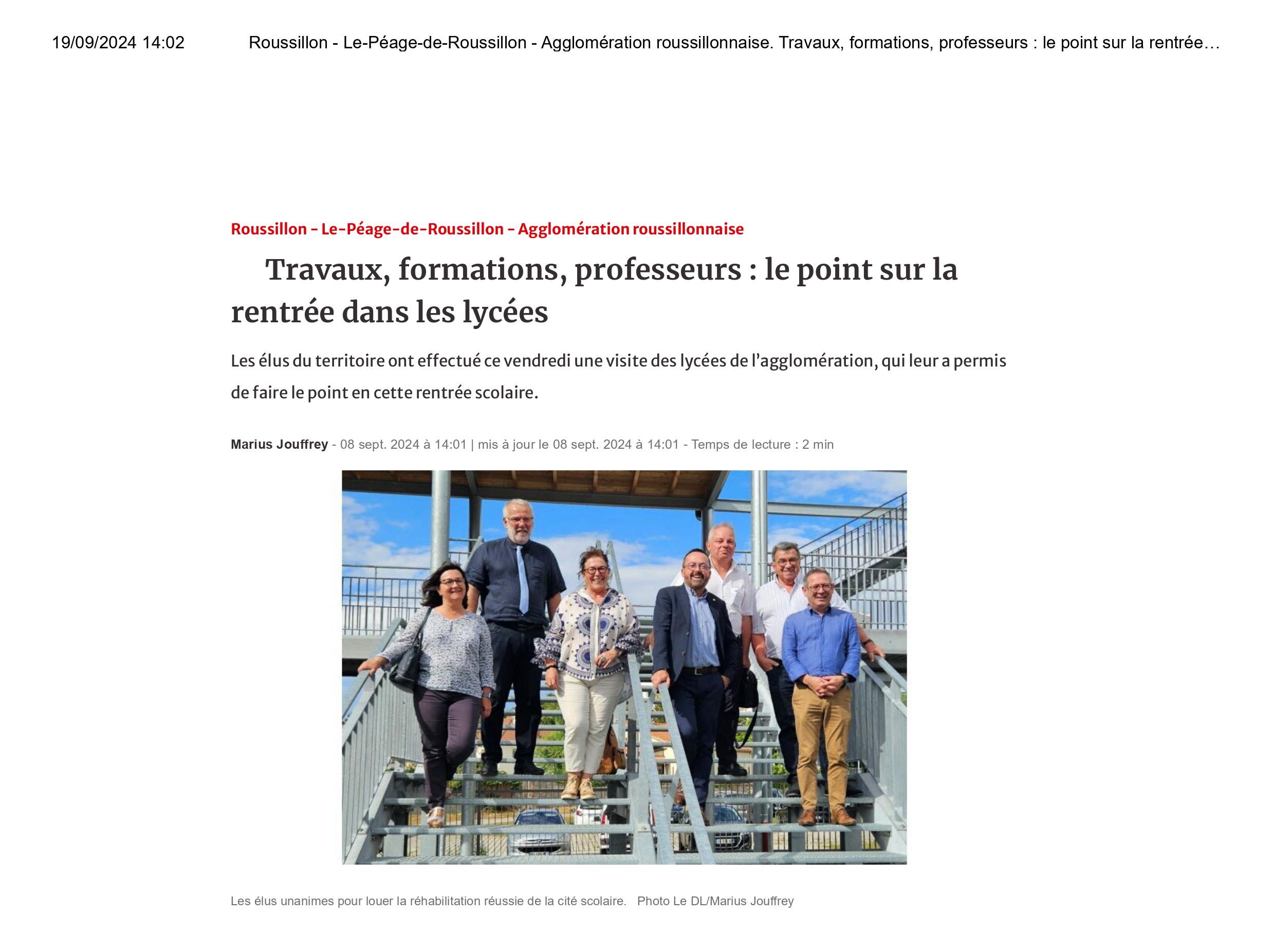 Roussillon - Le-P├®age-de-Roussillon - Agglom├®ration roussillonnaise. Travaux, formations, professeurs┬á_ le point sur la rentr├®e dans les lyc├®es-images-0