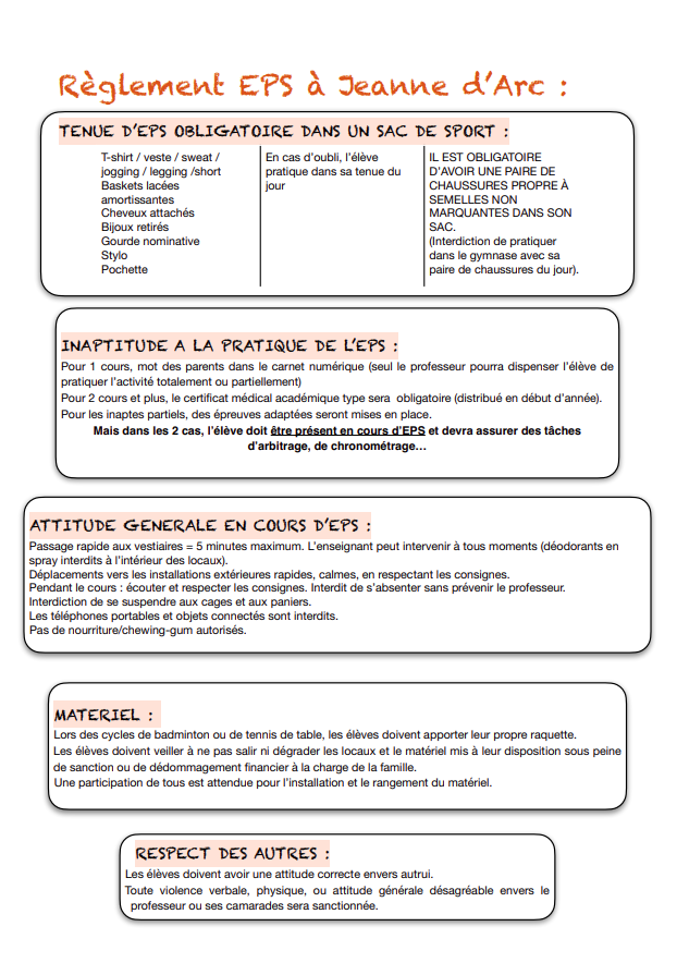 Règlement EPS collège
